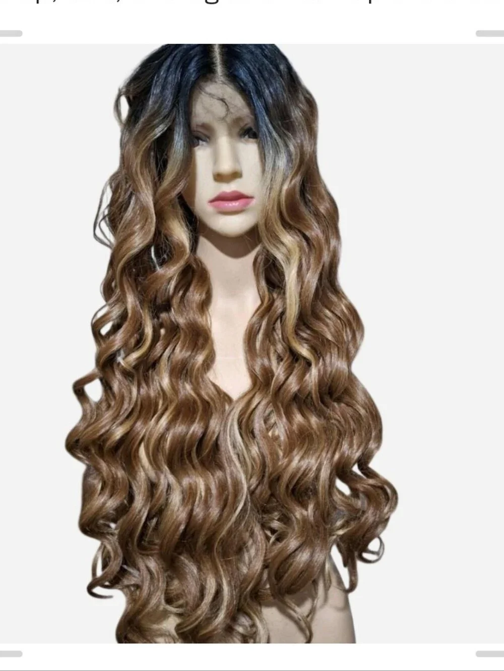 Long Wavy Lace Front Wig - Brown Ombre HUMAN HAIR BLEND WIG